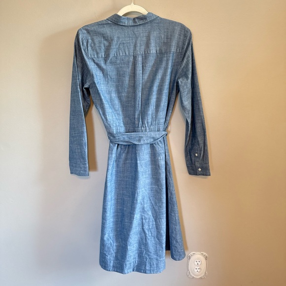J. Crew • Chambray Tie Waist Shirt Dress Sz 4 Preppy Fall Casual - Picture 7 of 9